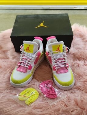 Jordan White Sneakers with Pink and Neon Yellow Accents